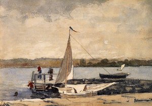 Main Product Photo of A Sloop at a Wharf, Gloucester Painting by Winslow Homer