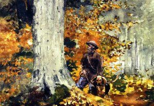 Main Product Photo of Adirondack Woods, Guide and Dog Painting by Winslow Homer