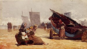 Main Product Photo of Beach Scene, Cullercoats Painting by Winslow Homer