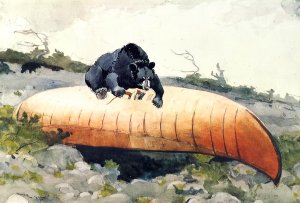 Main Product Photo of Bear and Canoe Painting by Winslow Homer