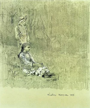 Boy and Girl in a Landscape by Winslow Homer - Hand-Painted Oil Painting Reproduction