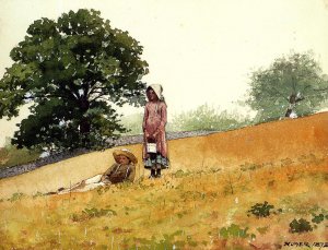 Main Product Photo of Boy and Girl on a Hillside Painting by Winslow Homer