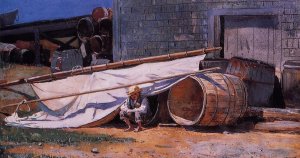 Main Product Photo of Boy in a Boatyard also known as Boy with Barrels Painting by Winslow Homer