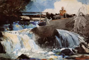 Casting in the Falls by Winslow Homer - Hand-Painted Oil Painting Reproduction