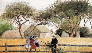 Main Product Photo of Children on a Fence Painting by Winslow Homer