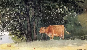 Cow in Pasture by Winslow Homer - Hand-Painted Oil Painting Reproduction