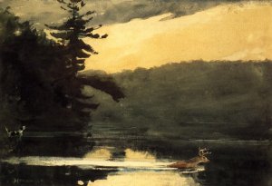 Main Product Photo of Deer in the Adirondacks Painting by Winslow Homer
