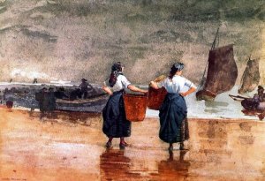 Main Product Photo of Fisher Girls On the Beach, Tynemouth Painting by Winslow Homer