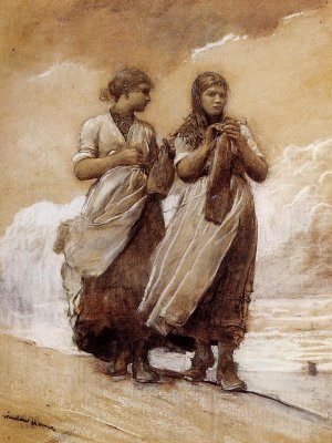 Fishergirls on Shore, Tynemouth by Winslow Homer Oil Painting Reproduction