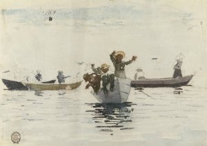 Main Product Photo of Four Rowboats with Children Painting by Winslow Homer