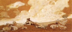 Girl and Sheep by Winslow Homer Oil Painting Reproduction