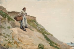 Main Product Photo of Girl Carrying a Basket Painting by Winslow Homer