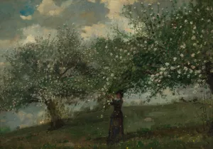 Girl Picking Apple Blossoms by Oil Painting Reproduction