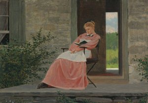 Main Product Photo of Girl Reading On A Stone Porch Painting by Winslow Homer
