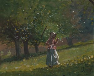 Main Product Photo of Girl with Hay Rake Painting by Winslow Homer