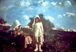 Girls with Sunbonnets by Winslow Homer - Hand-Painted Oil Painting Reproduction