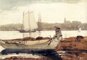 Main Product Photo of Gloucester Harbor and Dory Painting by Winslow Homer