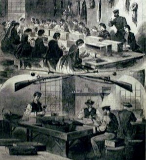 Main Product Photo of Harper's Weekly.Filling Cartridges at the US Arsenal at Watertown Mass Painting by Winslow Homer