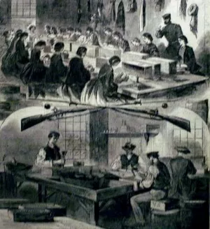 Harper's Weekly.Filling Cartridges at the US Arsenal at Watertown Mass by Winslow Homer - Hand-Painted Oil Painting Reproduction