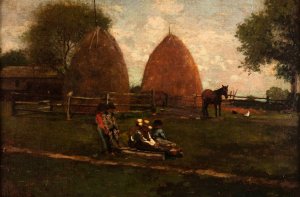Main Product Photo of Haystacks and Children Painting by Winslow Homer