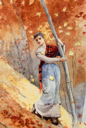 In Autumn Woods by Winslow Homer - Hand-Painted Oil Painting Reproduction