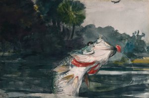 Main Product Photo of Life-Size Black Bass Painting by Winslow Homer