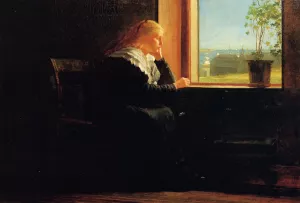 Looking Out to Sea also known as Female Figure in Black near a Window by Winslow Homer - Hand-Painted Oil Painting Reproduction