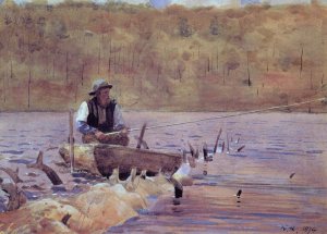 Main Product Photo of Man in a Punt, Fishing Painting by Winslow Homer