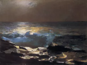 Moonlight, Wood Island Light by Winslow Homer - Hand-Painted Oil Painting Reproduction