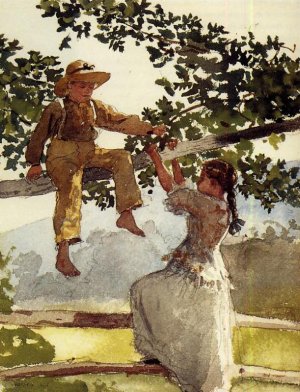 Main Product Photo of On the Fence also known as On the Farm Painting by Winslow Homer