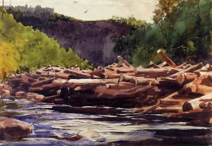 River at Blue Ledge Essex County also known as The Log Jam by Winslow Homer - Hand-Painted Oil Painting Reproduction