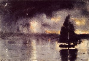 Sailboat and Fourth of July Fireworks by Winslow Homer Oil Painting Reproduction