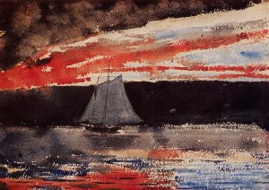Main Product Photo of Schooner at Sunset Painting by Winslow Homer