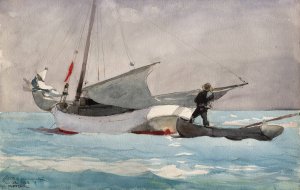 Main Product Photo of Stowing Sail Painting by Winslow Homer