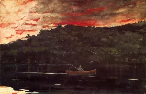 Sunrise, Fishing in the Adirondacks by Oil Painting Reproduction