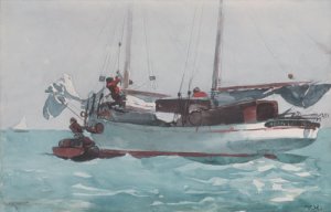 Main Product Photo of Taking on Wet Provisions Schooner Marked Newport, K.W. Painting by Winslow Homer