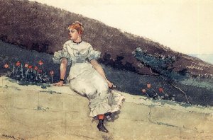 Main Product Photo of The Garden Wall also known as Girl on a Garden Wall Painting by Winslow Homer
