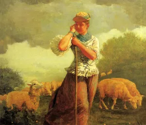 The Shepherdess also known as The Shepherdess of Houghton Farm by Winslow Homer - Hand-Painted Oil Painting Reproduction