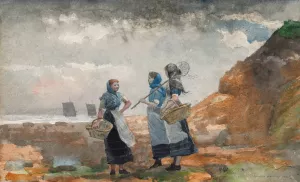Three Fisher Girls, Tynemouth by Winslow Homer - Hand-Painted Oil Painting Reproduction