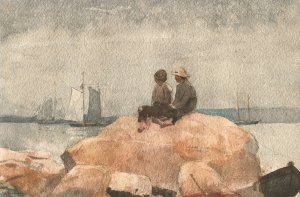Main Product Photo of Two Boys Watching Schooners Painting by Winslow Homer
