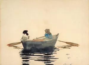 Two Girls in a Rowboat by Winslow Homer - Hand-Painted Oil Painting Reproduction