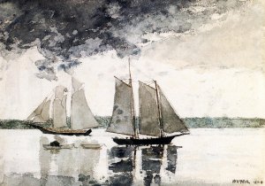 Main Product Photo of Two Schooners also known as Two Sailboats Painting by Winslow Homer