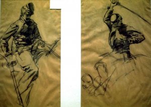 Main Product Photo of Two Sketches of Cavalry Soldiers Painting by Winslow Homer