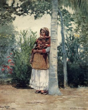 Under a Palm Tree by Oil Painting Reproduction