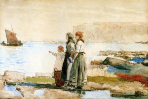 Main Product Photo of Waiting for the Return of the Fishing Fleet Painting by Winslow Homer