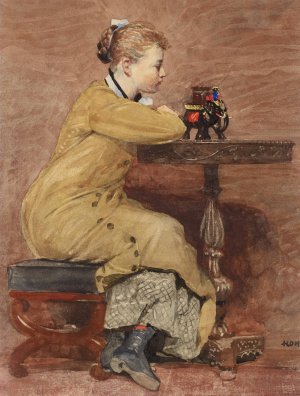 Main Product Photo of Woman and Elephant Painting by Winslow Homer