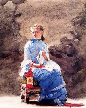 Main Product Photo of Woman Sewing Painting by Winslow Homer
