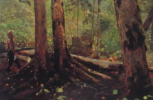 Main Product Photo of Woodchopper in the Adirondacks Painting by Winslow Homer