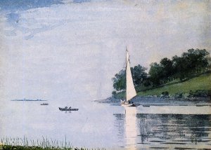 Yacht in a Cove by Oil Painting Reproduction