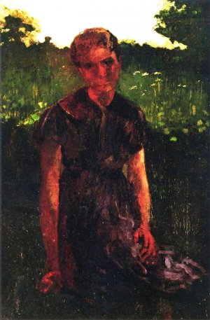 Young Girl in a Landscape by Winslow Homer Oil Painting Reproduction